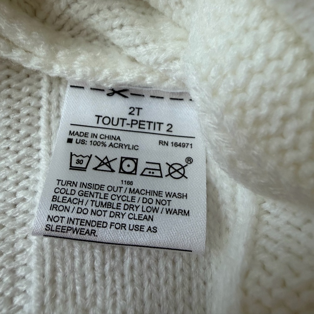 Janie and Jack Ivory Cable-Knit Turtleneck Poncho Cape with Button Accents - Picture 14 of 16